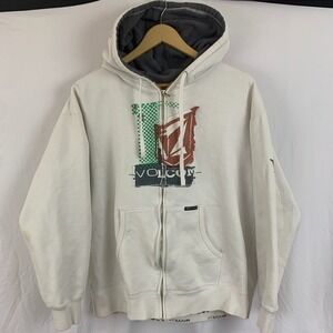 Vintage Volcom Zip Hoodie White Stone Logo Skate Surf Full Zip Sweatshirt Medium